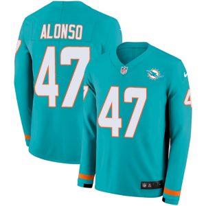 Finest Dolphins #47 Kiko Alonso Aqua Green Team Color Men's Stitched NFL Limited Therma Long Sleeve Jersey