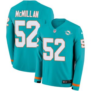 High quality Dolphins #52 Raekwon McMillan Aqua Green Team Color Men's Stitched NFL Limited Therma Long Sleeve Jersey
