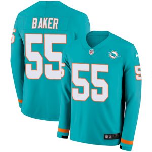Gorgeous Dolphins #55 Jerome Baker Aqua Green Team Color Men's Stitched NFL Limited Therma Long Sleeve Jersey