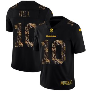 Superb Miami Dolphins #10 Tyreek Hill Men's Black Flocked Lightning Vapor Limited NFL Jersey