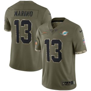 High quality Miami Dolphins #13 Dan Marino Men's 2022 Salute To Service Limited Jersey - Olive