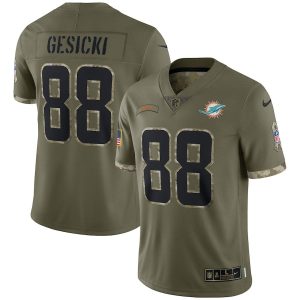 Marvelous Miami Dolphins #88 Mike Gesicki Men's 2022 Salute To Service Limited Jersey - Olive