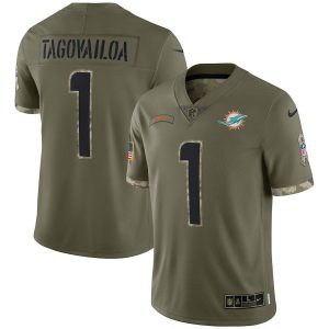 Premium Miami Dolphins #1 Tua Tagovailoa Men's 2022 Salute To Service Limited Jersey - Olive
