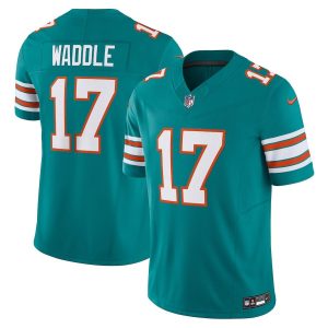 High quality Miami Dolphins #17 Jaylen Waddle Men's Aqua Vapor F.U.S.E. Limited Jersey Alternate