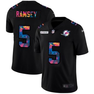 Finest Miami Dolphins #5 Jalen Ramsey Men's Multi-Color Black 2020 NFL Crucial Catch Vapor Untouchable Limited Jersey