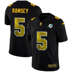 Exceptional Miami Dolphins #5 Jalen Ramsey Men's Black Golden Sequin Vapor Limited NFL Jersey