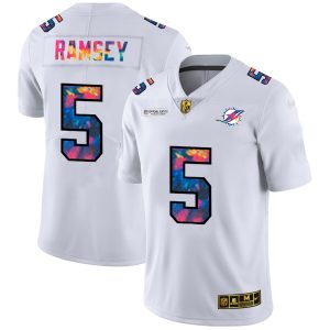 Premium Miami Dolphins #5 Jalen Ramsey Men's White Multi-Color 2020 NFL Crucial Catch Limited NFL Jersey