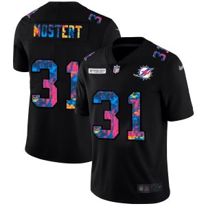 Marvelous Miami Dolphins #31 Raheem Mostert Men's Multi-Color Black 2020 NFL Crucial Catch Vapor Untouchable Limited Jersey