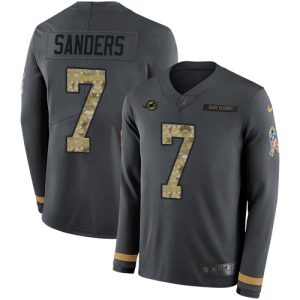 Superb Dolphins #7 Jason Sanders Anthracite Salute to Service Men's Stitched NFL Limited Therma Long Sleeve Jersey